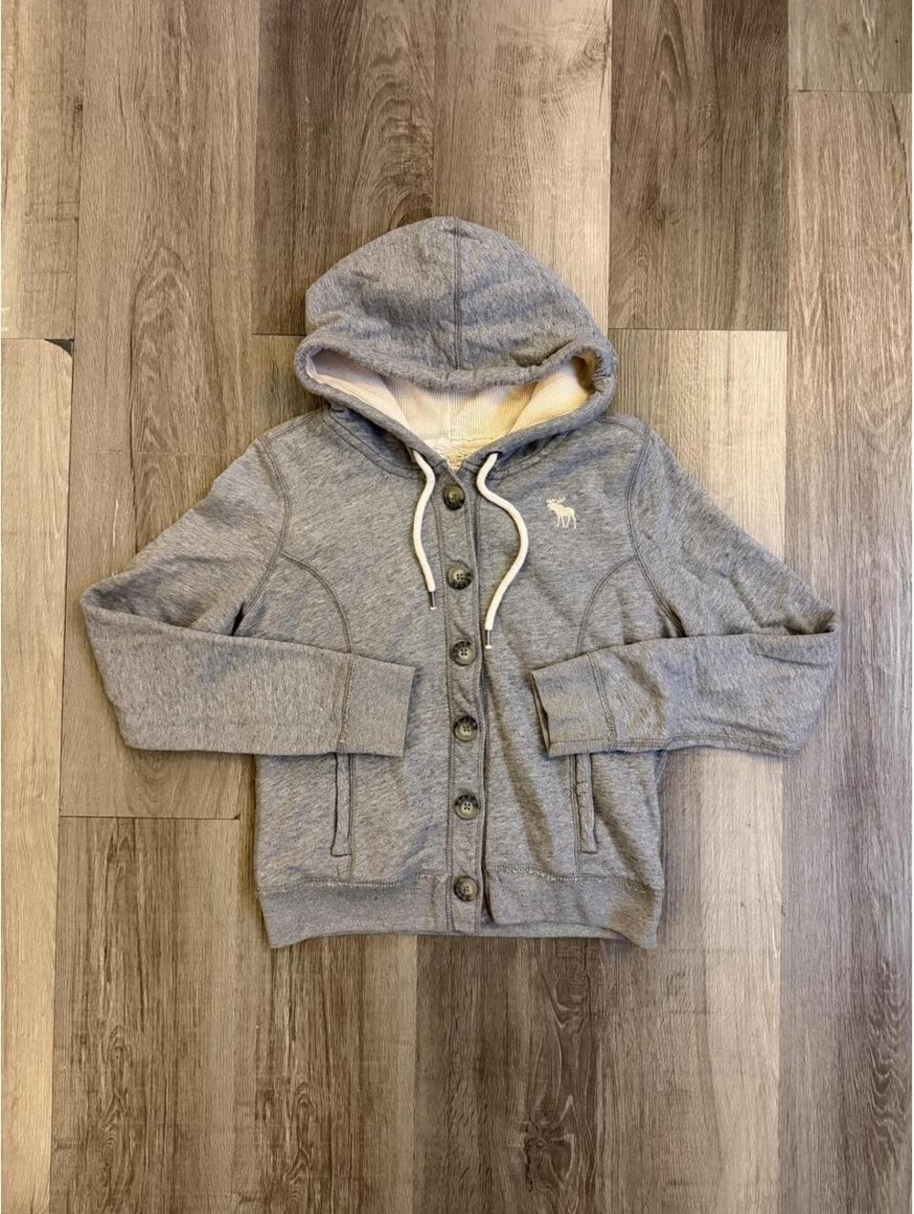 Y2K Abercrombie & Fitch Women's Gray Button-Up Hoodie, Sz Large, Good Condition